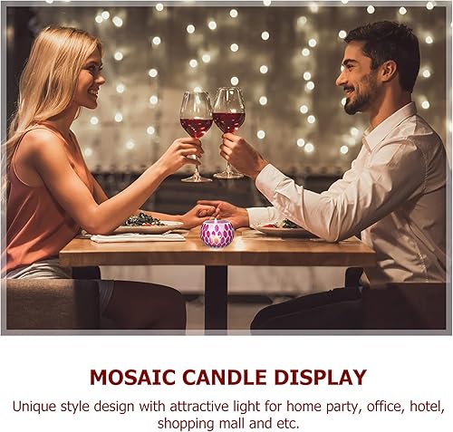 Miniatura 8 de Amosfun Decoración de mesa de comedor, candelita de mosaico, portavelas votivas de vidrio, soporte de vela romántico para suministros de fiesta de