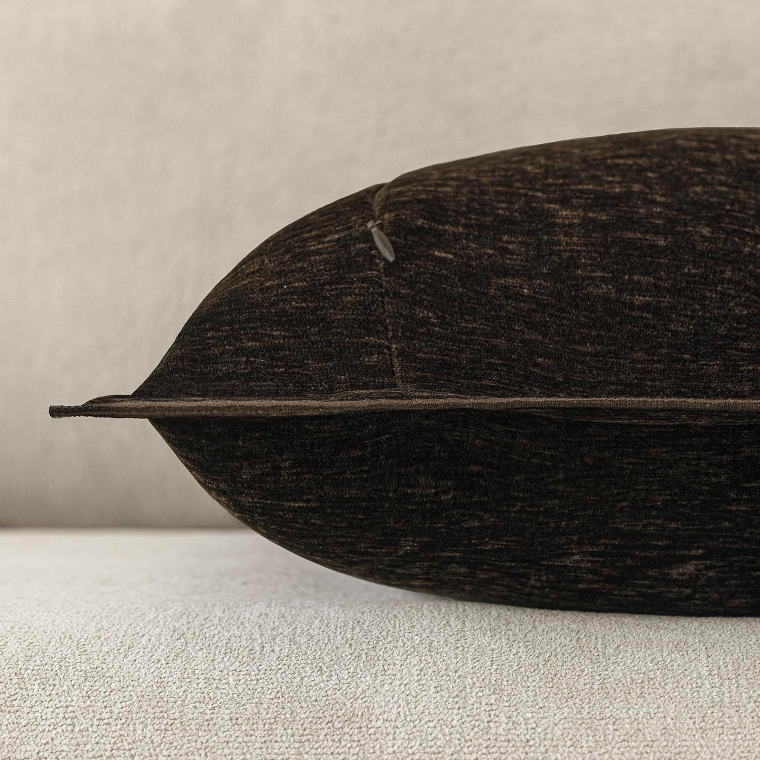 Decorative Chenille Luxury Throw Pillow Covers with Wide Edge, Textured Lumbar Pillowcases, Soft Velvet Cushion Cover Home Décor for Couch Sofa Chair Living,12×20 Inch, Set of 2, Dark Brown