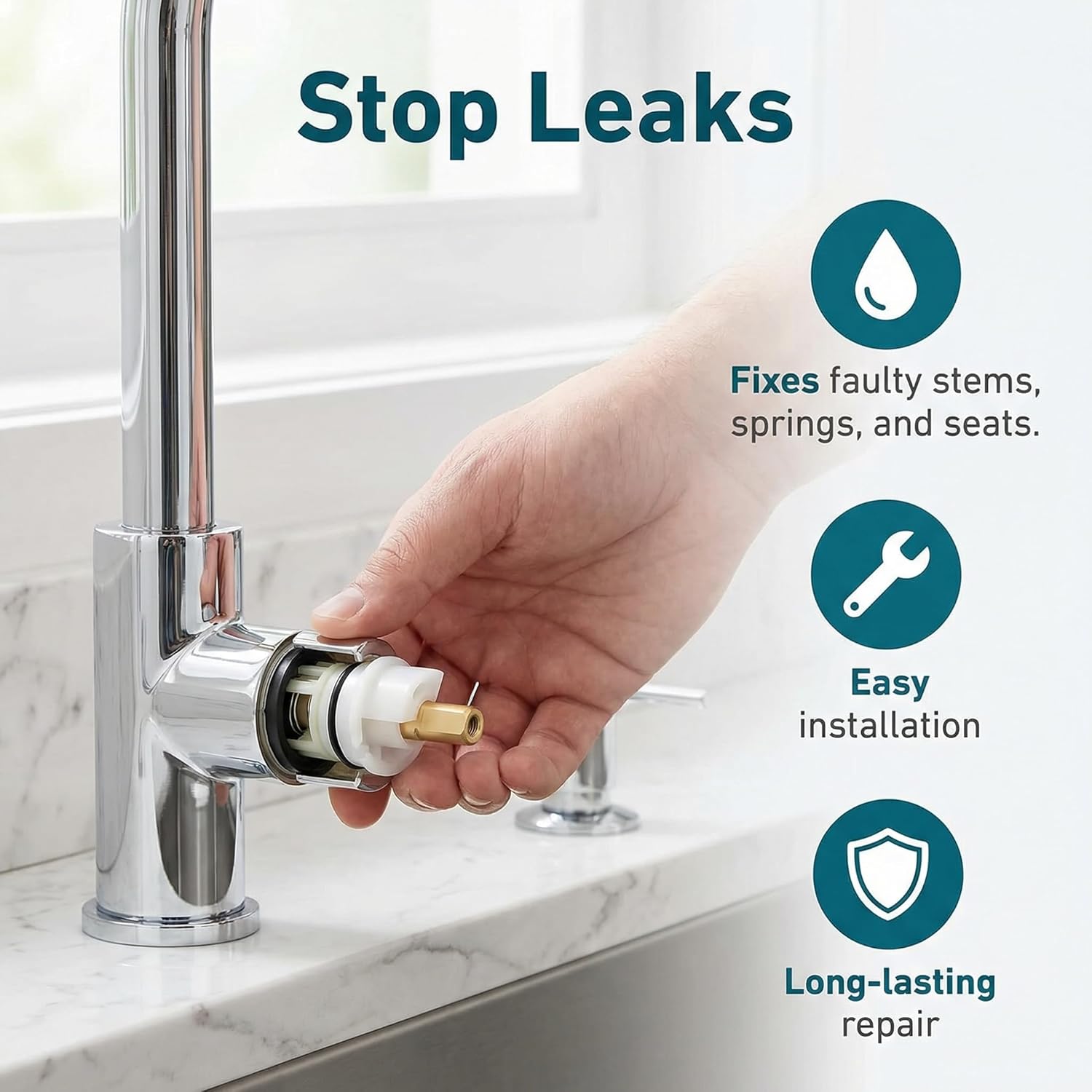 RP25513 Faucet Stem Assembly Kit Compatible with Delta Two Handle Faucet Repair Parts RP24096 Cartridge RP4993 Seats Springs RP24097 1/4 Turn Stop for Bathtub Shower Sink Bathroom Faucet