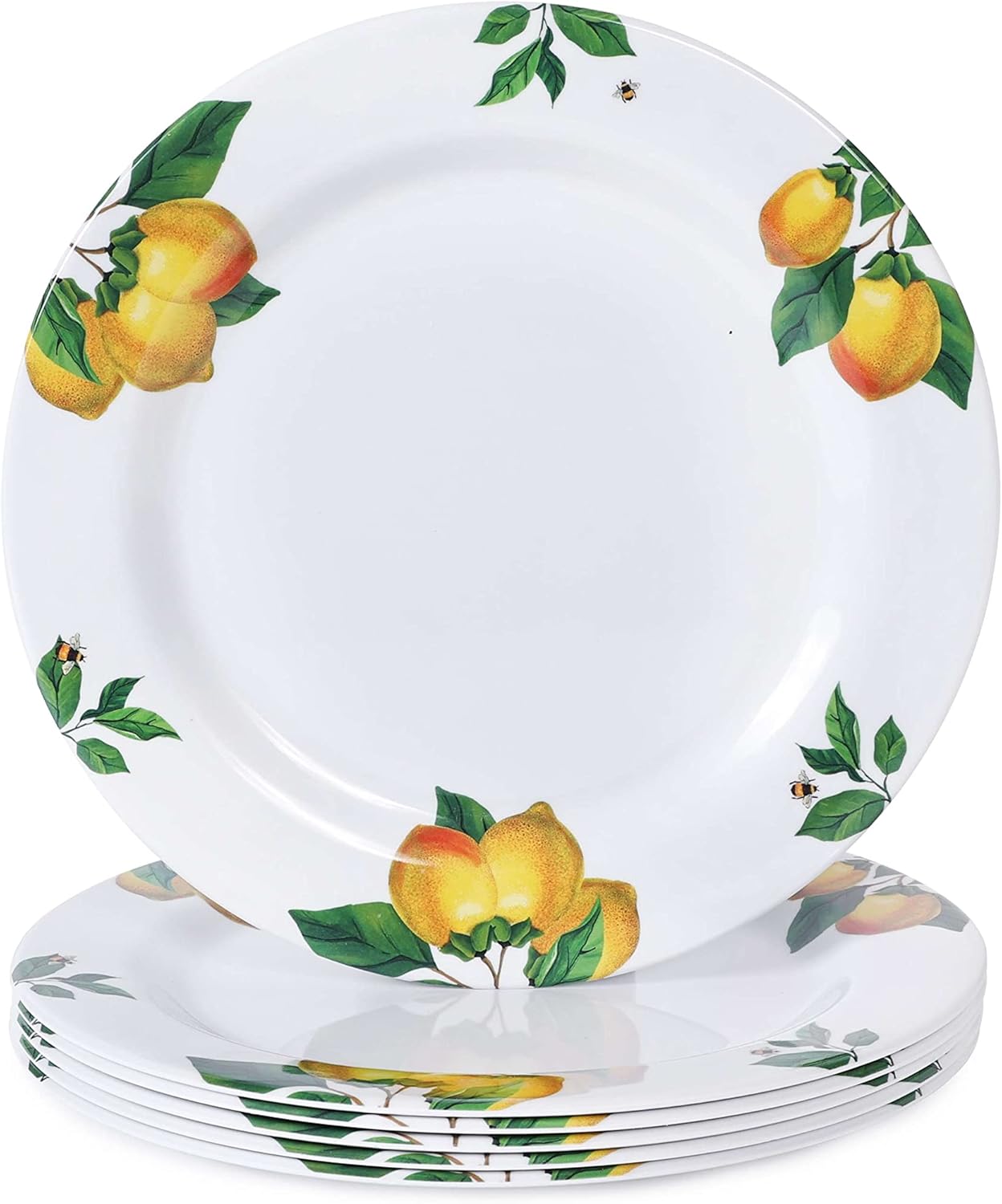 Melamine Dinner Plates 10 Inch – Lemon Print Design Dishes Set of 6,Outdoor & Indoor Use,Shatterproof & Dishwasher Safe,Perfect for Picnic, Patio, and Everyday Dining,White - Image 2