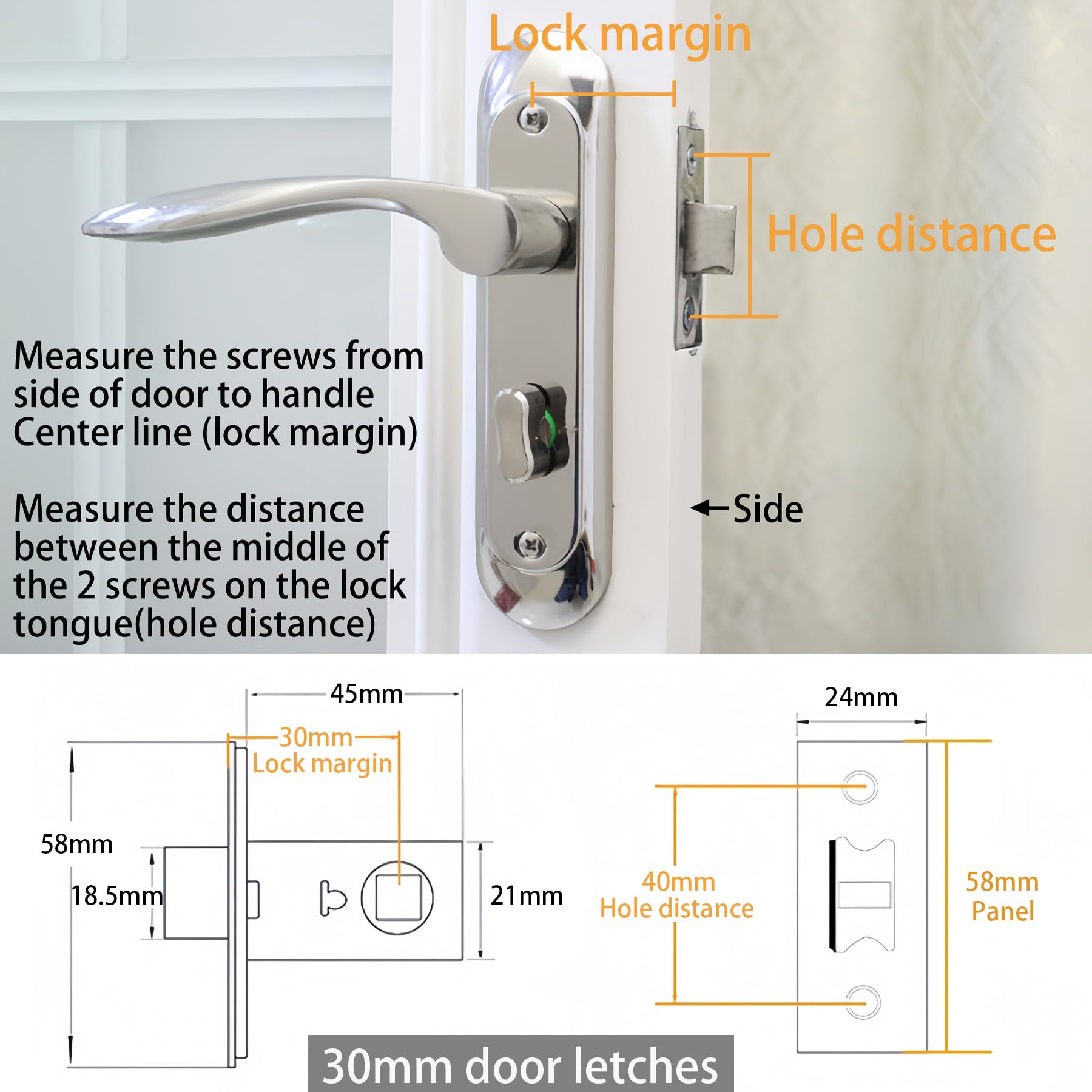 LEPEVNEY Flat Tubular Mortice Letch 30mm Stainless Steel Internal Door Latch Sprung Lever Door Handles 2PCS - Image 2
