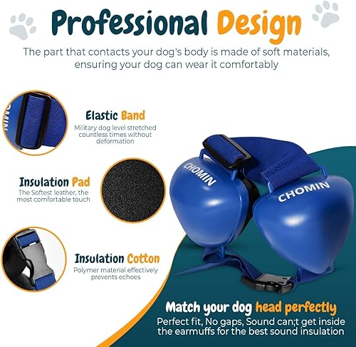 Miniatura 7 de CHOMIN Orejeras para perros para protección contra el ruido, orejeras NRR de 29 dB, auriculares con cancelación de ruido para perros, tapones para