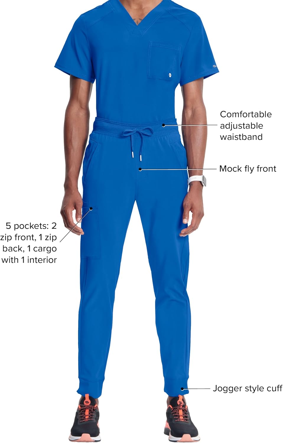 Cherokee Mens Mid Rise Jogger Scrub Pants with Zipper Cargo Pocket 360 Stretch Moisture Wicking PROTX2 Fabric - CK004A - Image 5