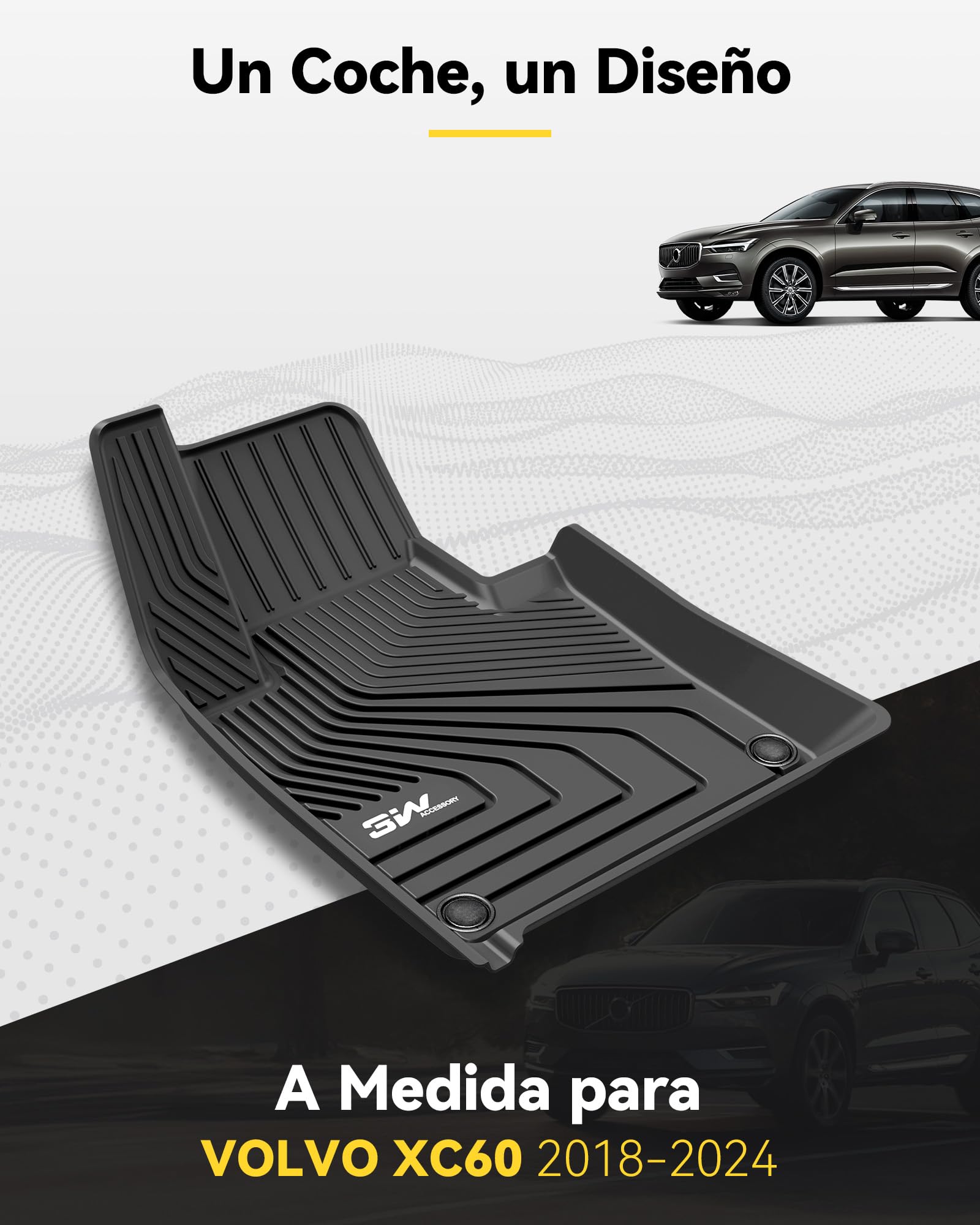 3W Alfombrillas de Coche y Maletero Compatible con Volvo XC60 2018-2025 2026, Thorex™ Alfombrillas para Todo Tipo de Clima para Volvo XC60 la 1ª y 2ª Fila Juego Completo, Negro