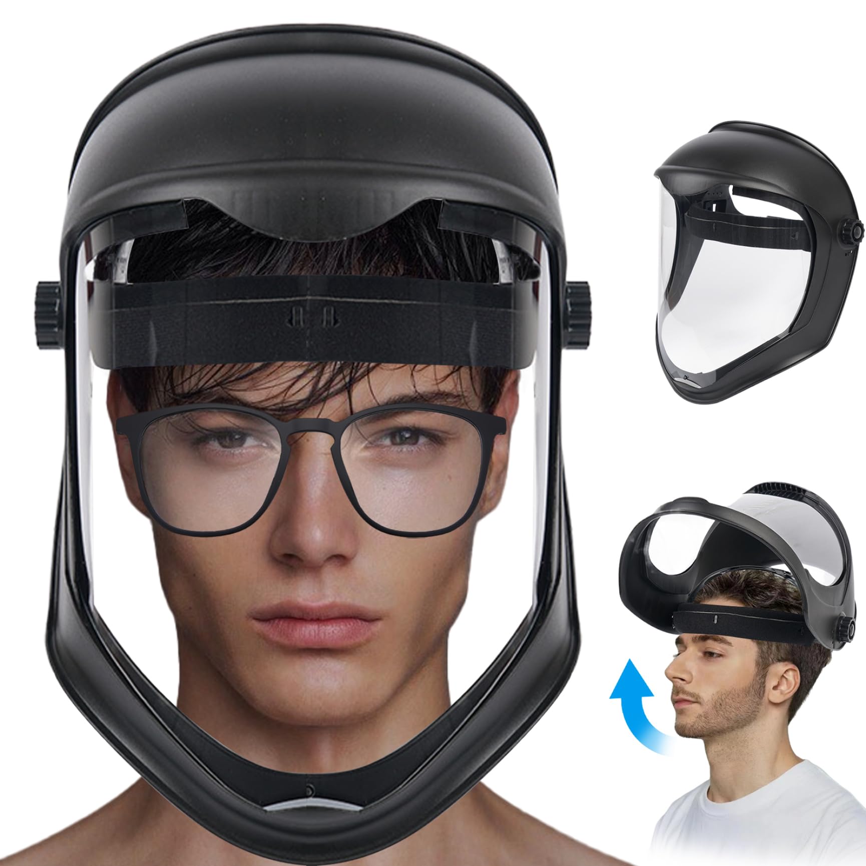 Escudo facial, máscara de cara anti-fog de máscara de cara protectora de máscara de cara completa Marabla de cara llena ajustable PC impactable PC Impacto Face resistente