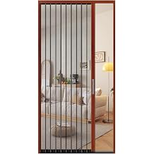 ZIMGOD Concertina Door Ventilated Accordion Sliding Door with Mesh & Lock, Aluminum Alloy Folding Gate No Drill, Retractable Screen Doors for Interior Kitchen Living RoomRed,23x80in 58.5x203cm