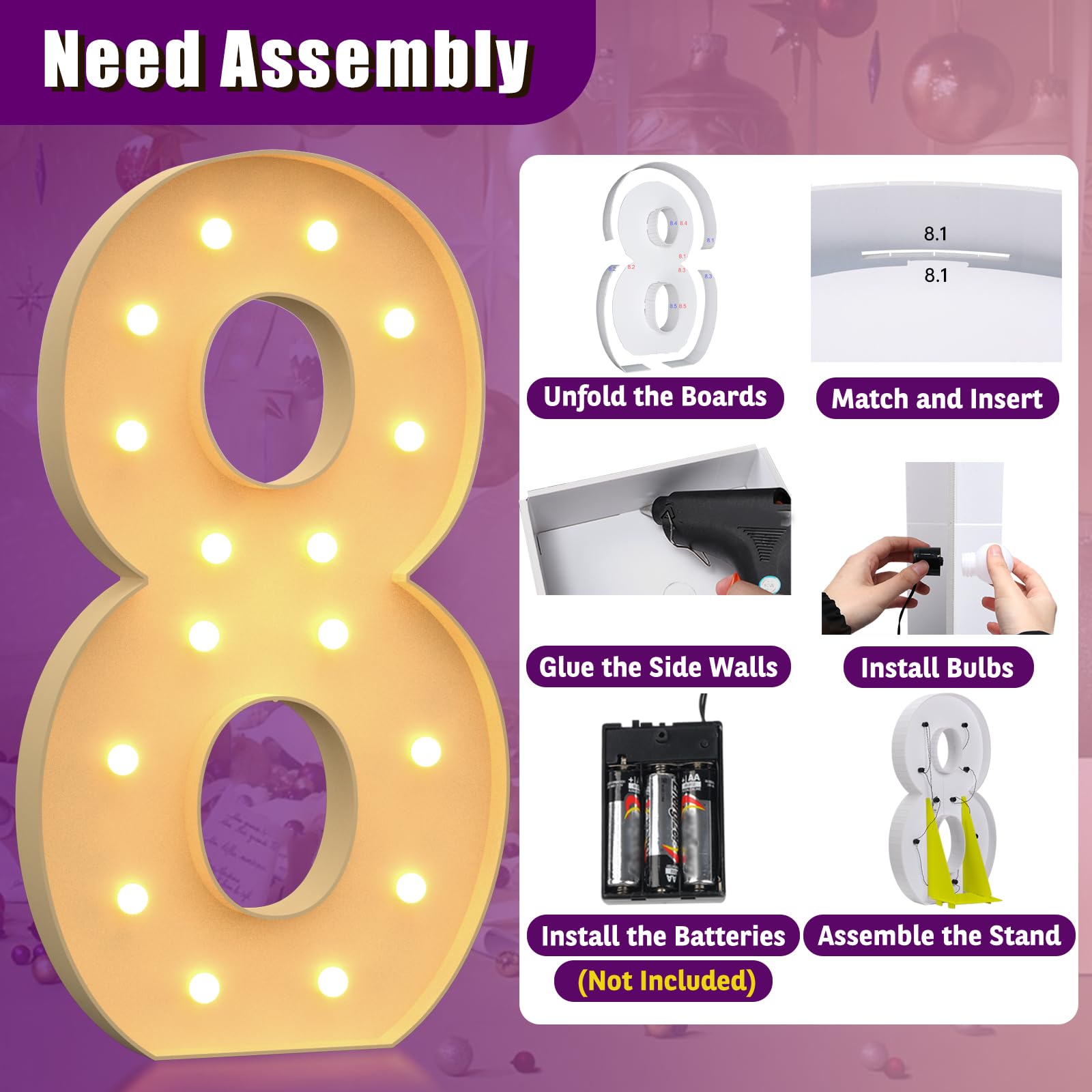 Tongjoy 5FT Marquee Light Up Numbers 8, Marquee Numbers for 18th 80th