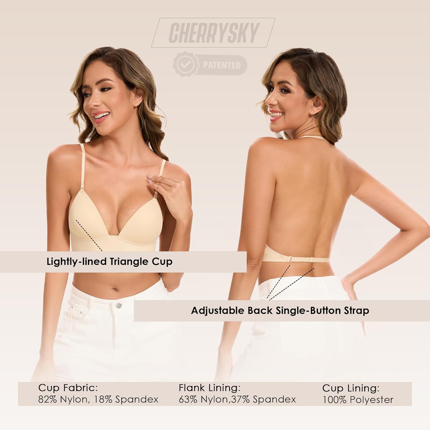 Low Back Bras for Women-Seamless Invisiable Backless Bras-Wireless Triangle Bralette Low Cut Open Back Multiway Halter Bra - Image 5