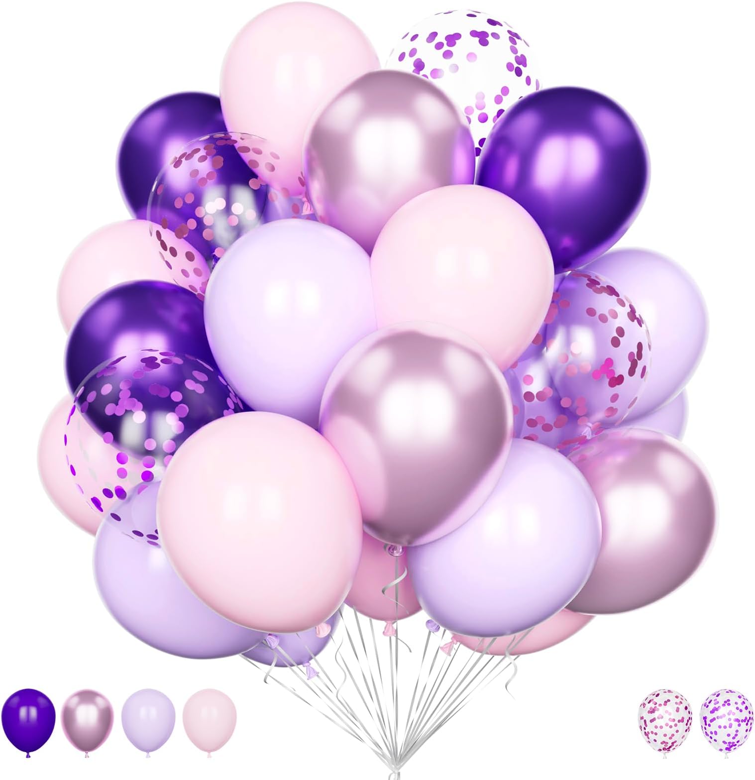 Pink and Purple Balloons, 20Pcs 12 Inch Pastel Purple Baby Pink Balloons with Metallic Pink Purple Confetti Helium Latex Balloons Pack for Girls Women Birthday Wedding Anniversary Party Decorations
