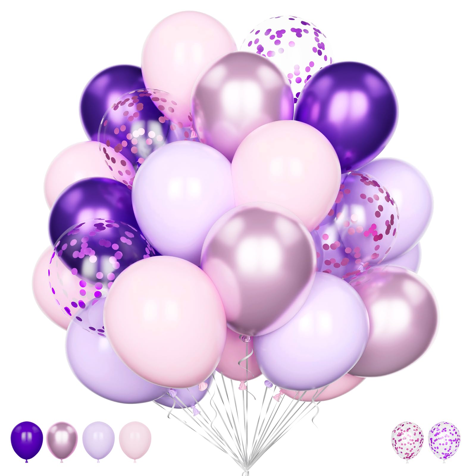 Pink and Purple Balloons, 20Pcs 12 Inch Pastel Purple Baby Pink Balloons with Metallic Pink Purple Confetti Helium Latex Balloons Pack for Girls Women Birthday Wedding Anniversary Party Decorations