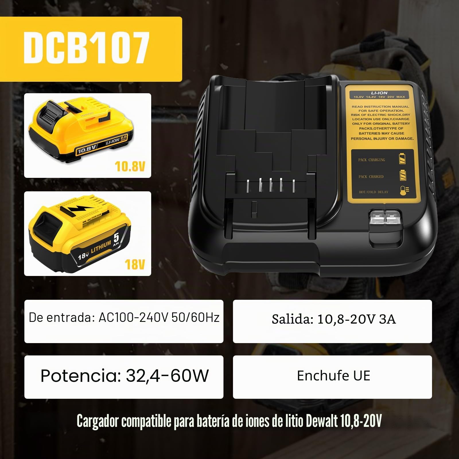 2 x DCB184 para DeWalt Batería 18V 5.0Ah + Dewalt Cargador 18V 3A batería de Herramientas DCB182 DCB180 DCB184 DCB200 DCB182 DCB181 DCB201