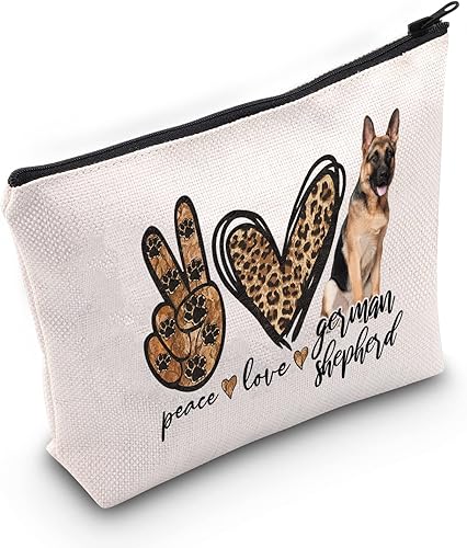 WZMPA Divertida bolsa de cosméticos de pastor alemán pastor alemán, regalo para amantes de la paz, amor, pastor alemán, maquillaje con cremallera,