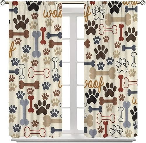Miniatura 75 de Cortinas opacas con estampado de patas de perro, estampado de patas de perro y huesos, tratamiento de ventana, cortinas con aislamiento térmico