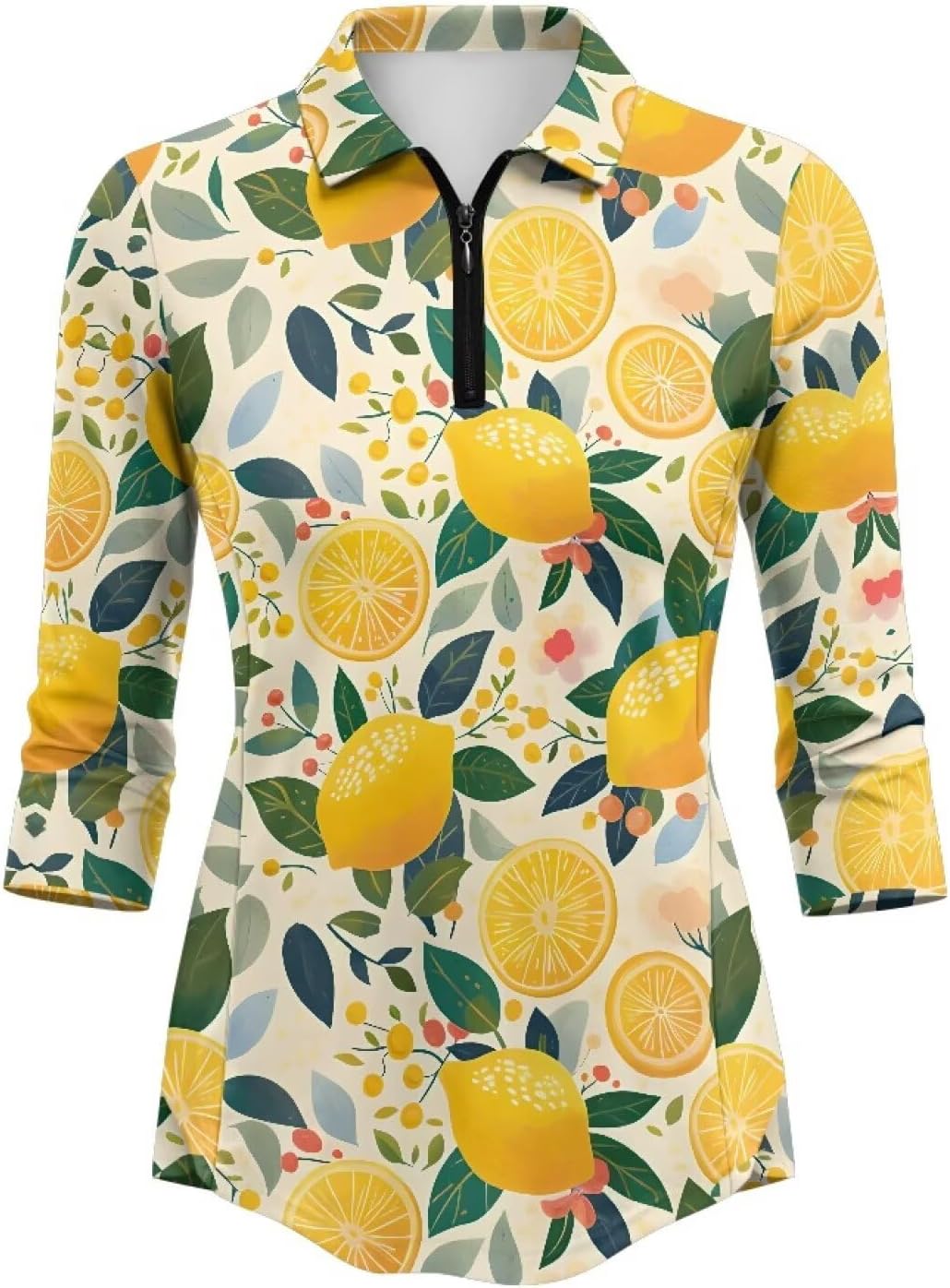 Flower Print Womens Golf Shirt Quick Dry Elbow Sleeve Polo Shirts V Neck Tops Blouses Summer Tops for Women, S-2XL