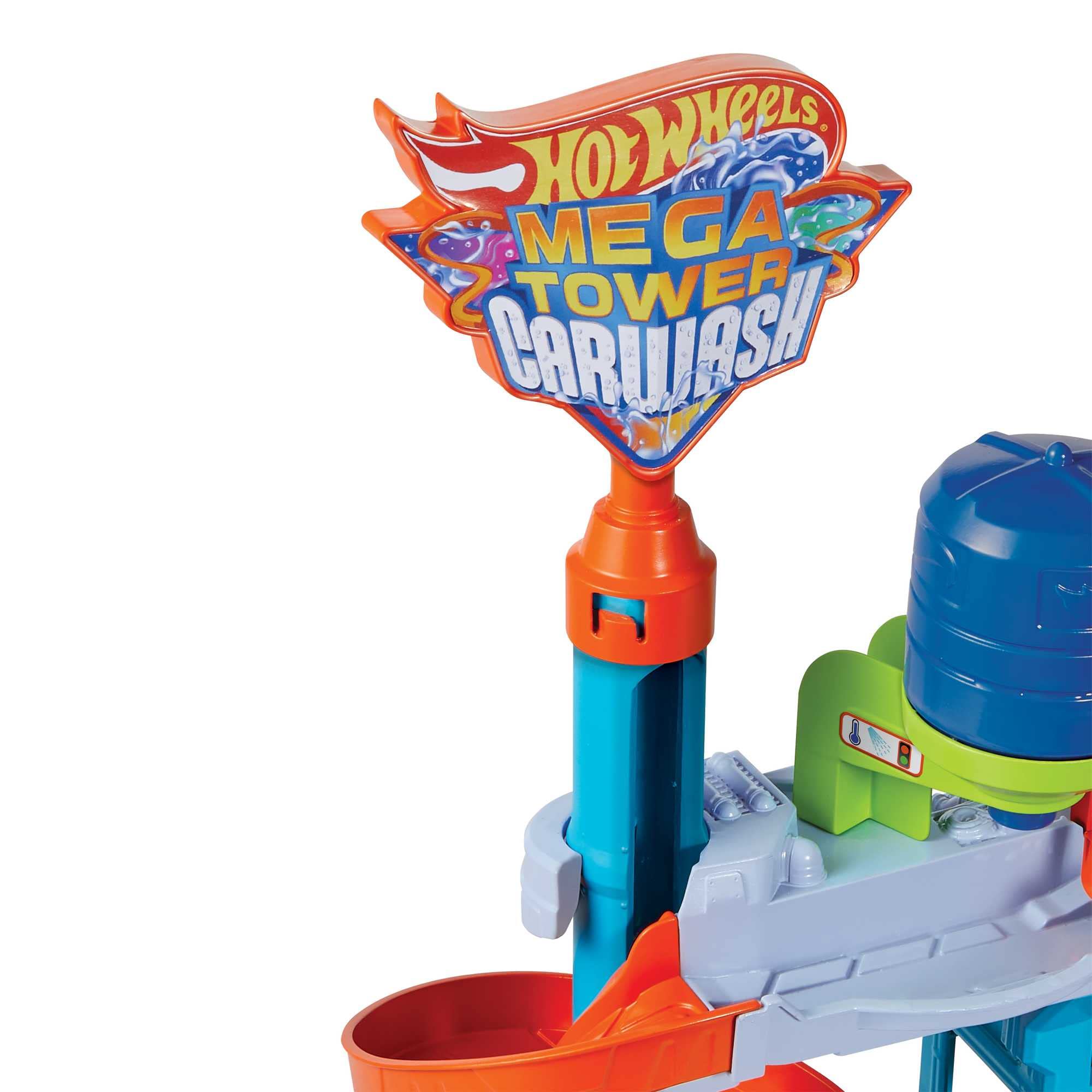 Hot Wheels Méga Tour Station de Lavage de Hot Wheels City, 1 véhicule Color Shifters, bacs d’Eau Chaude et Froide pour changements de Couleur, Jouet Enfant, HDP05