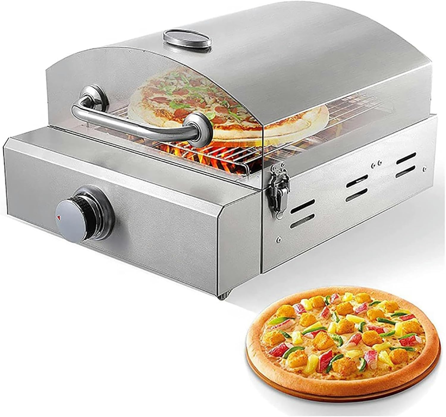 Outdoor 10" Pizza Oven, Stainless Steel Tabletop Pizza Oven,Propane Gas Fired, with Baking Stone and Shelf, Large-Capacity Pizza Drawer Toaster Oven, for Bakery Western R