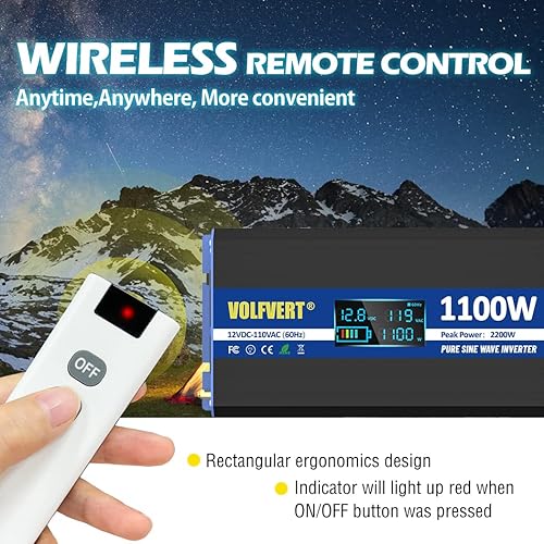 Miniatura 3 de Inversor de onda sinusoidal pura de 1100 vatios, convertidor de 12 V CC a 110 V 120 V CA con dos salidas de CA, puertos USB, puertos tipo C, control