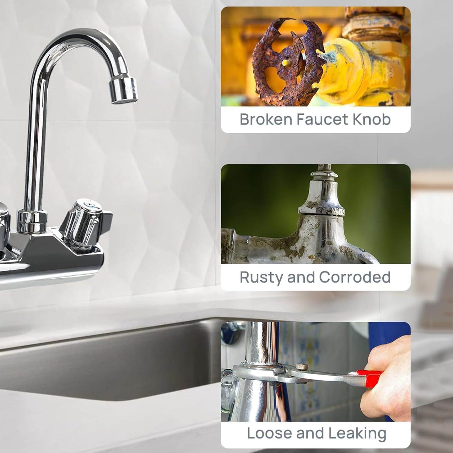 Hand Wash Sink Faucet Handle Set Gate Hot and Cold Knob with for Kitchen & Bathroom Knob Handles Hand Wash Sink Cartridge Replacement