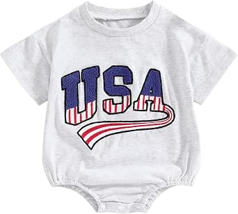Twopumpkin 4th of July Baby Romper - Unisex Cotton Outfit for Newborn to Toddler