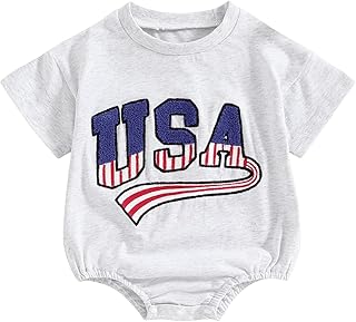 Twopumpkin 4th of July Baby Boy Girl Outfit Newborn Toddler Bubble Romper Retro Fourth Of July Clothes