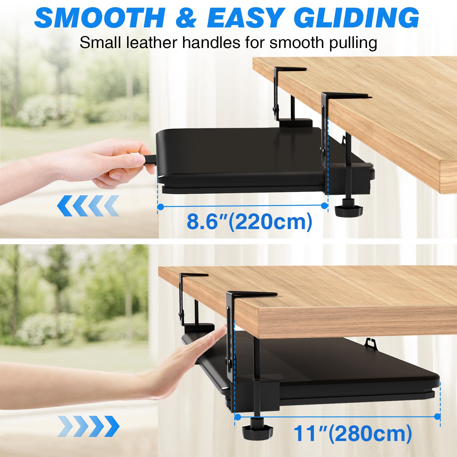 5Rcom Porta Tastiera Estraibile, Estensione Scrivania da Tavolo per THk 8-50 mm, Ripiano Estraibile per Laptop, Supporto Tastiera pc 650 x300 mm, Perfetto per la Casa o L'Ufficio (Nero)