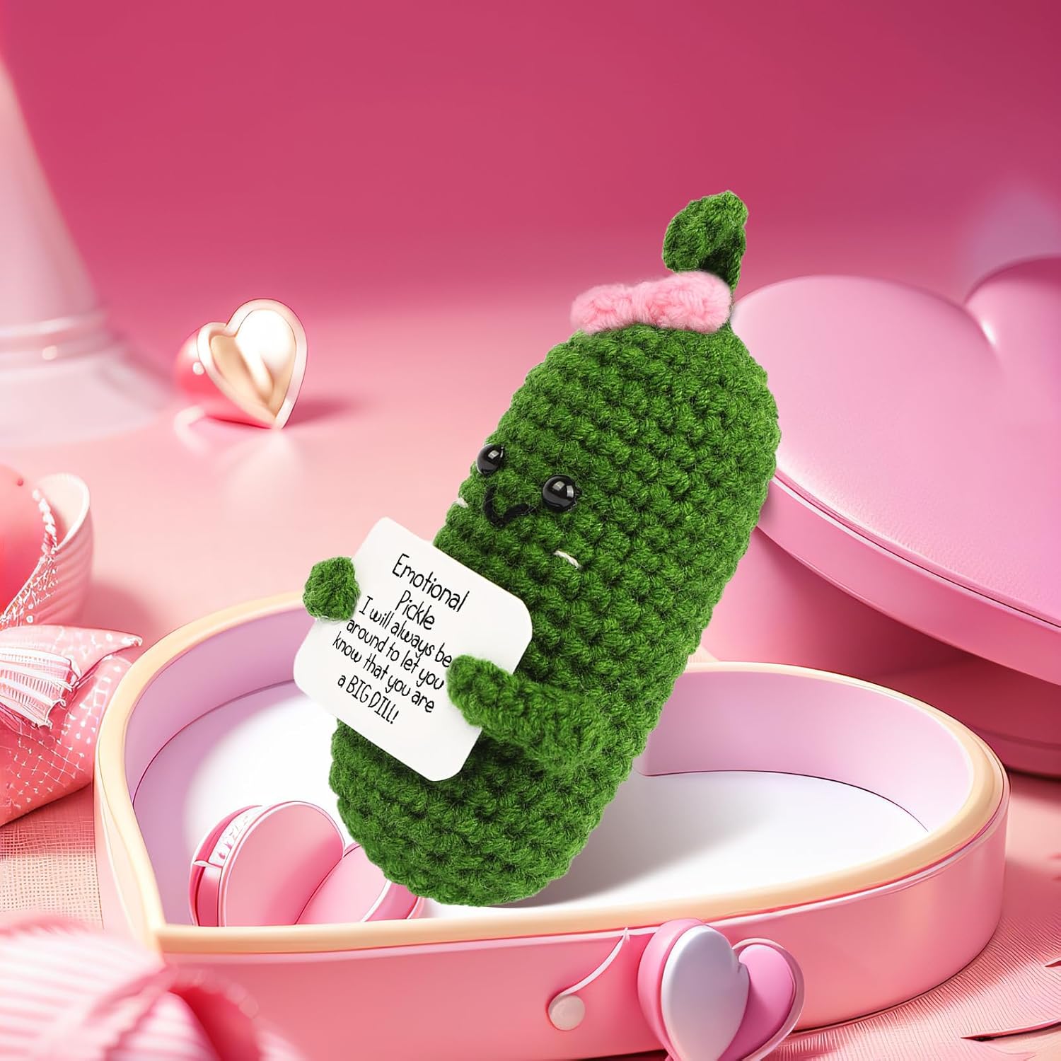 Hoedia Emotional Pickle Small Galentines Valentine’s Day Gifts for Women Men Her Him, Crochet Cucumber Cute Funny Support Crafts College Office Friend Birthday Mothers Day Easter Basket Decorations