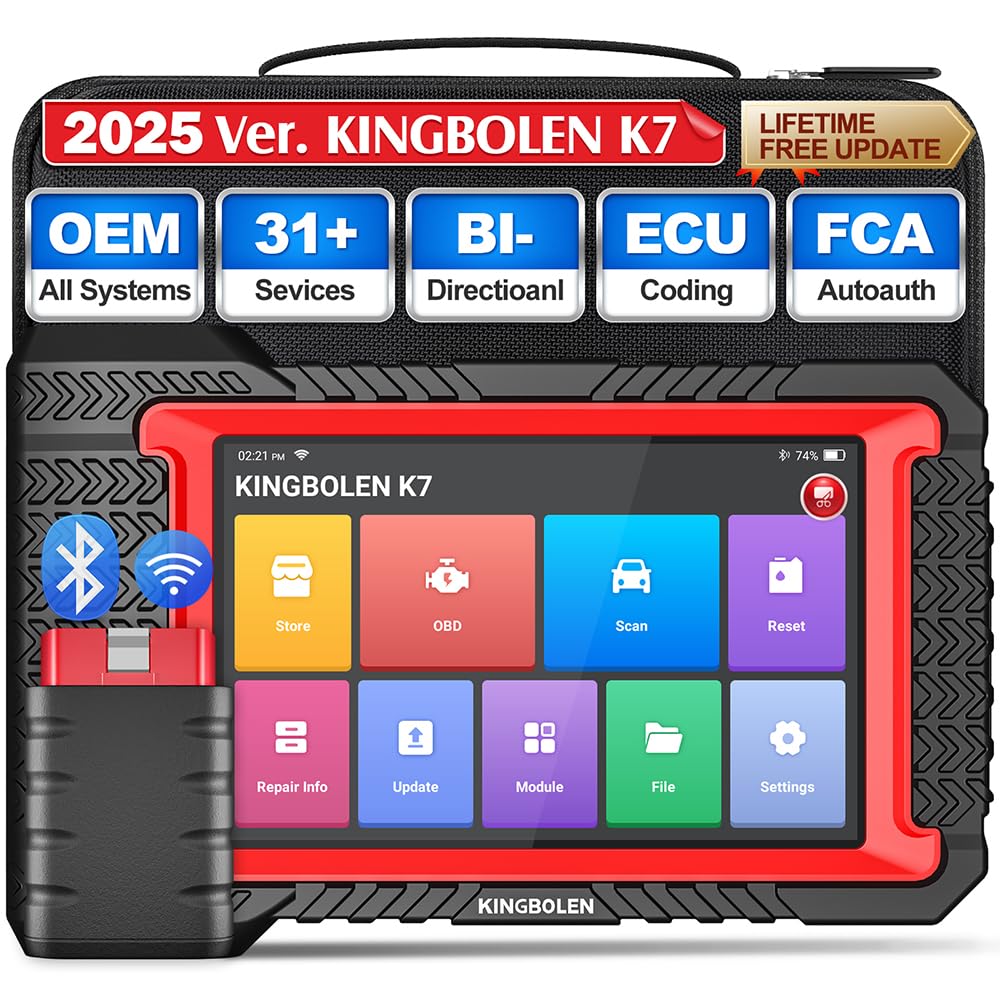 KINGBOLEN K7 OBD2 Scanner Bidirectional Test Full System Bluetooth Diagnostic Scan Tool Lifetime Free Update with ECU Coding, Active Test, 31+ Resets, Autovin, TPMS Relearn, FCA AutoAuth