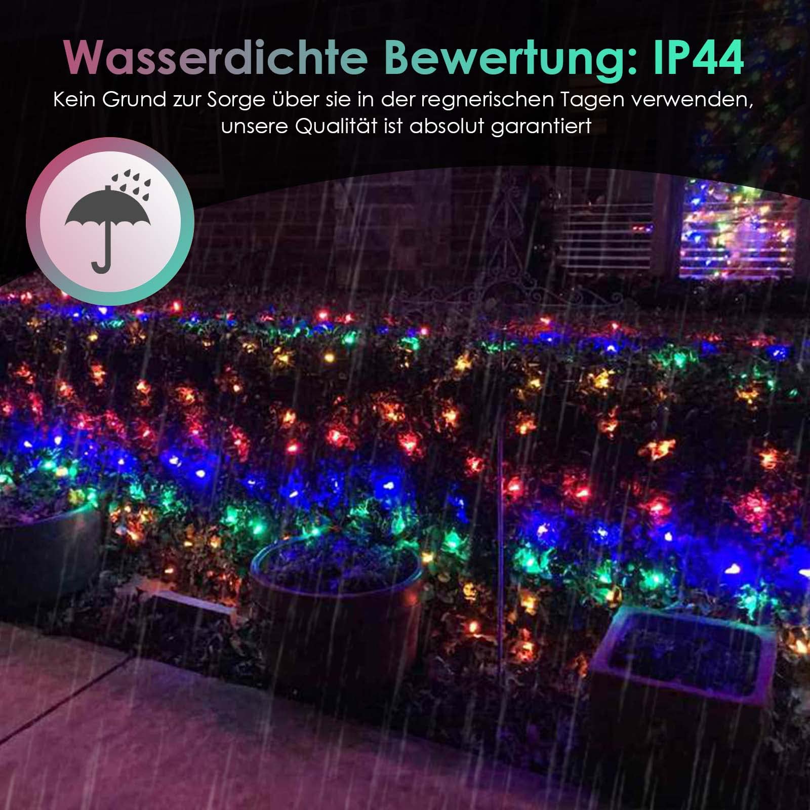 Randaco Siatka świetlna z 204 diodami LED, 3 x 2 m, kolorowy łańcuch świetlny, 8 trybów pracy, do użytku wewnątrz i na zewnątrz, dekoracja, łańcuch świetlny, kurtyna świetlna z wtyczką