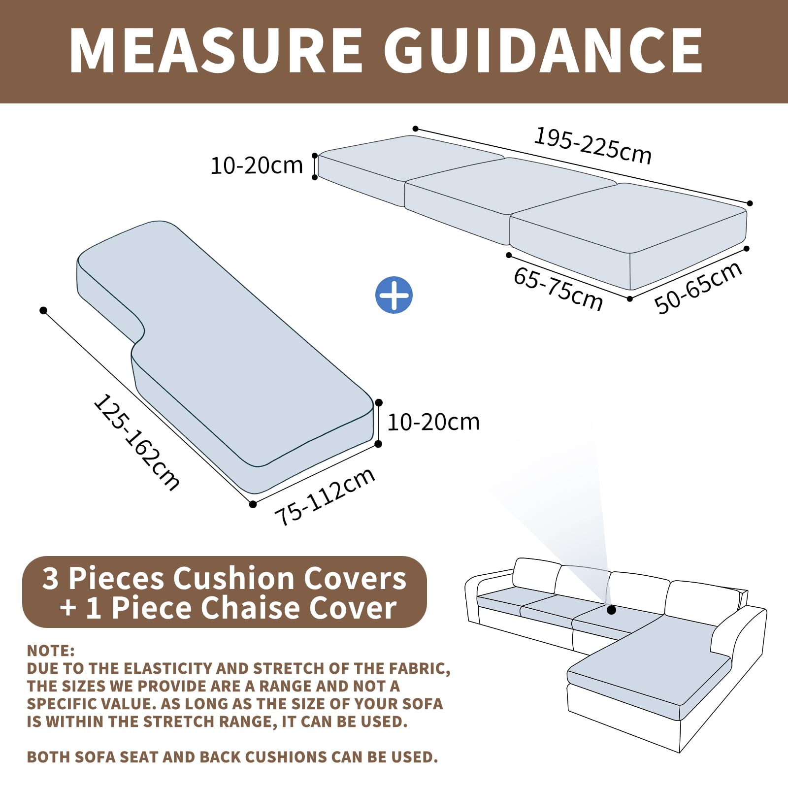 Ystyle Sofa Sitzkissenbezug Stretch, Wasserdicht Sofa Sitzbezug, Elastischer Kissenbezüge, Universal Sofa Sitzkissenbezug, Sofa Überzug Sofakissen Bezug (1 Sitzer*3+1 Chaiselongue, Beige)