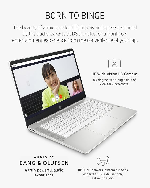 HP Chromebook 14 Laptop, Intel Celeron N4020, 4 GB RAM, 32 GB eMMC, 14” HD Micro-Edge Display, Chrome OS, Thin & Portable, 4K Graphics, Snow White Keyboard (14a-na0023nr, 2021, Ceramic White) image 6