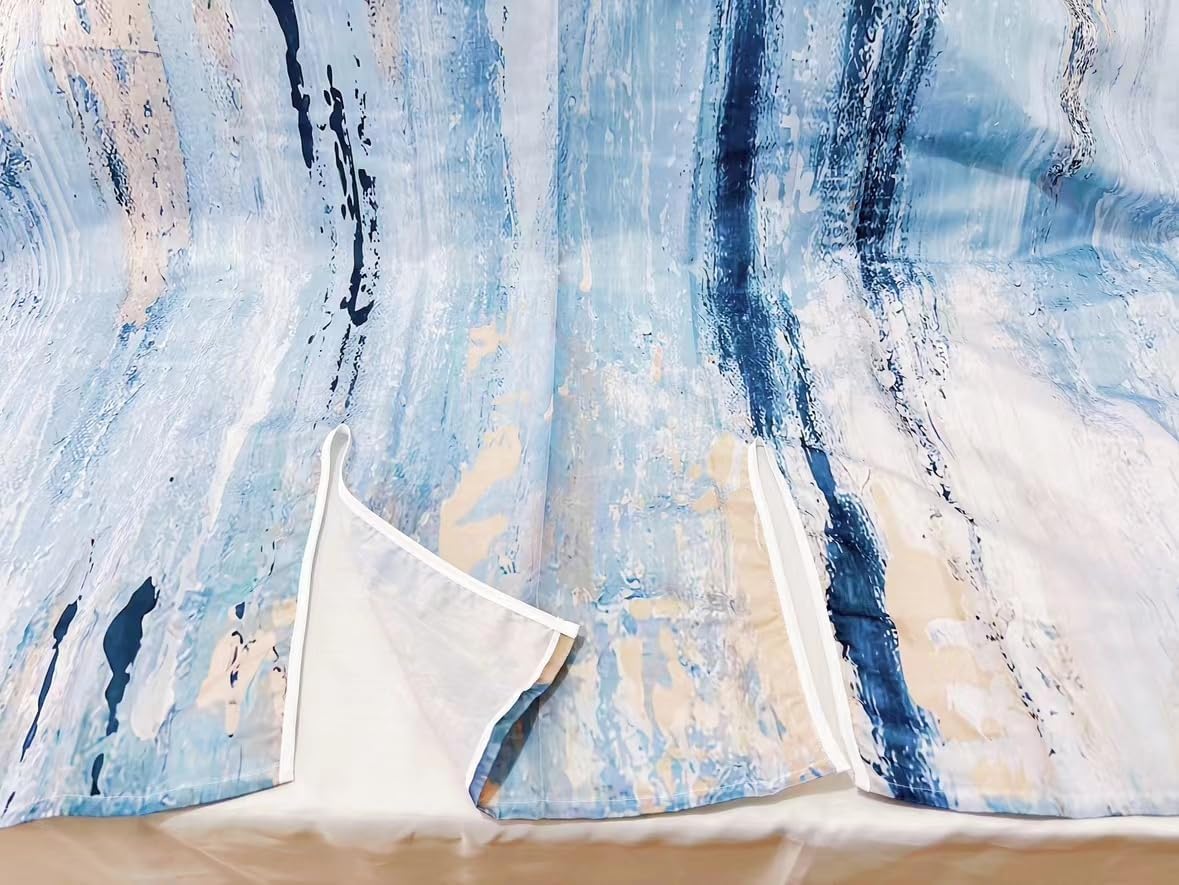 Blue Split Shower Curtain for Transfer Bench Gray Blue Split Shower Curtain Stripe Contemporary Abstract Painting Fabric Bathtub Curtains with 12 Hooks,71" Wx71 L