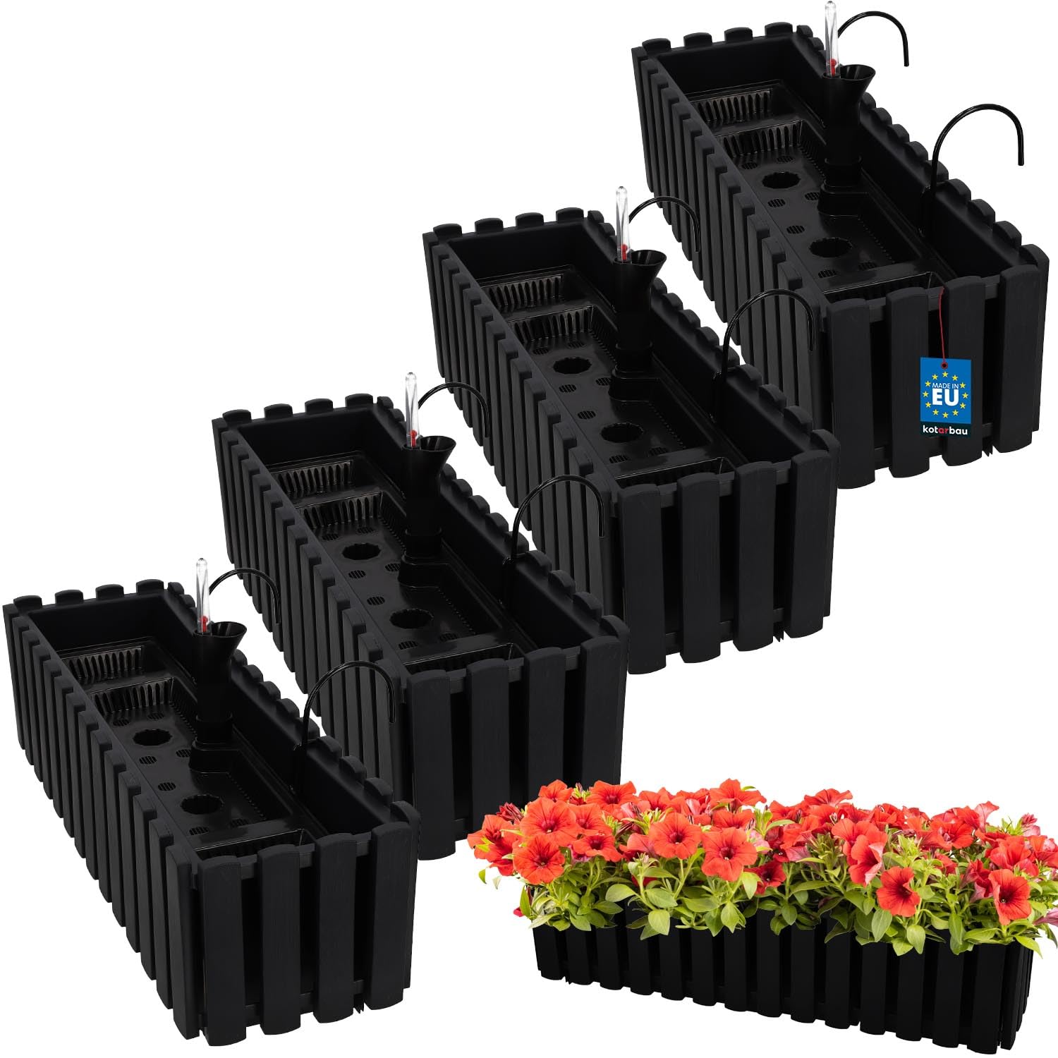 KOTARBAU® 4 pz Fioriera da Esterno - Vaso per Piante Autoirrigante - 58 x 18 x 16 cm - Antracite - Fioriera da Balcone - Vaso Rettangolare da Esterno in Plastica