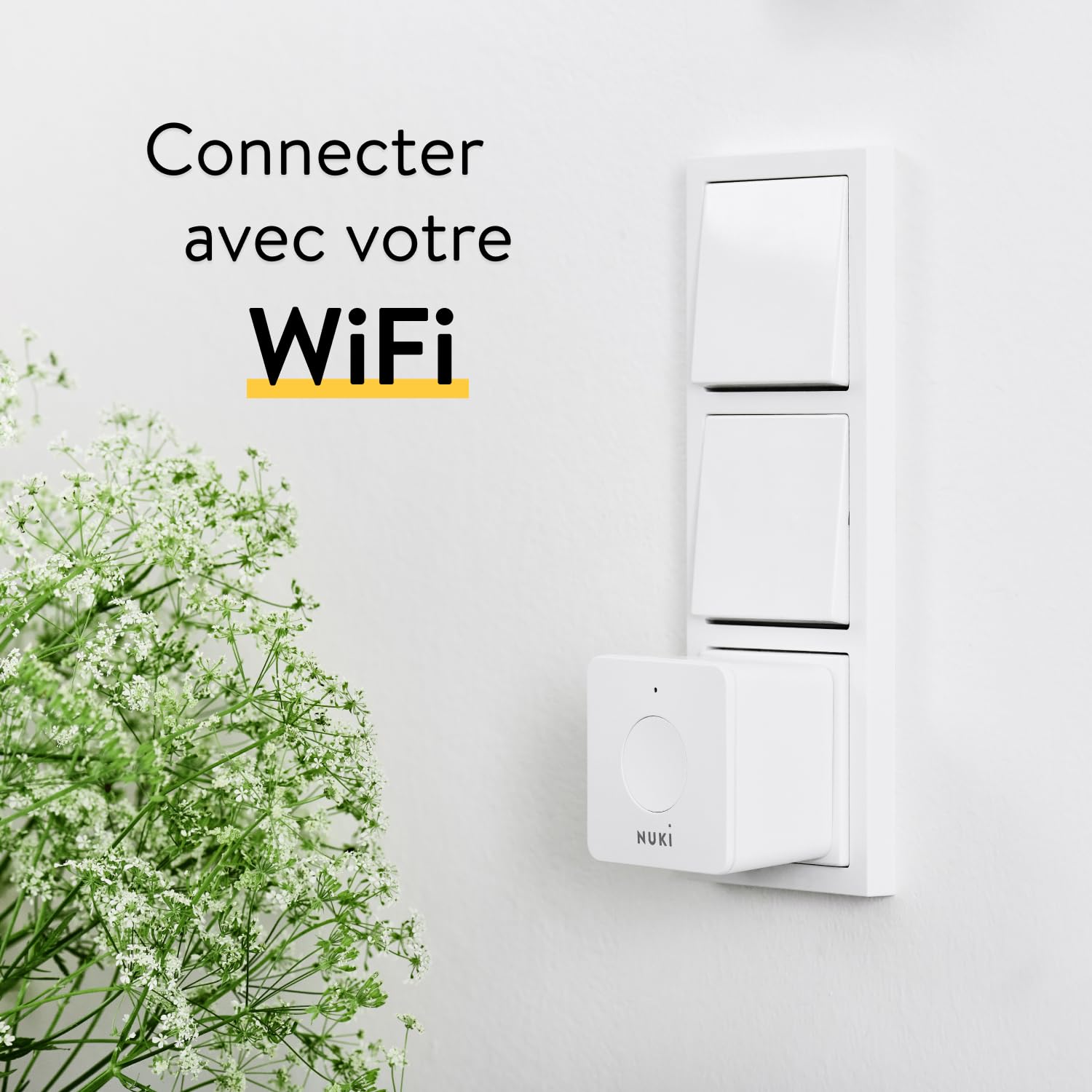 Nuki Bridge, la passerelle Wifi, serrure électrique, verrouiller la serrure connectée à distance, l’extension de Nuki Smart Lock, Amazon Alexa, Apple Homekit, Google Home, Blanc