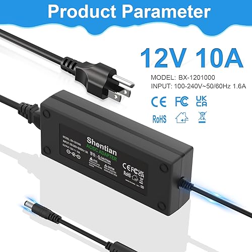 Miniatura 5 de Shentian Enchufe de cargador principal de 100-240 V a 12 V, convertidor de CACC, adaptador de corriente (12 V10 A)