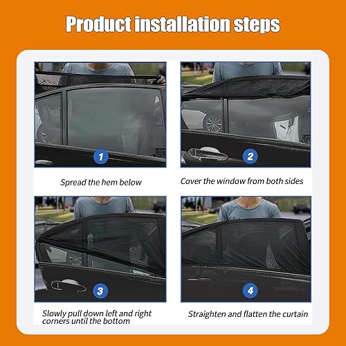 Miniatura 6 de Tesnaao Pack-4 Parasol para ventana lateral de automóvil, 26.3 x 27.5 pulgadas + 21.2 x 31.1 pulgadas, película de sombreado y protección de