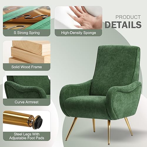 Miniatura 4 de ELUCHANG Silla decorativa tapizada, sillón de felpilla con cojín grueso y patas de metal dorado, cómodas sillas de lectura, silla de ocio, silla de