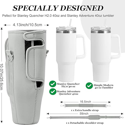 Miniatura 2 de Soporte para botella de agua con bolsa de correa y asa para vaso Stanley de 40 onzas, bolsa para botella de agua con correa de 4.9 pies, bolsa para