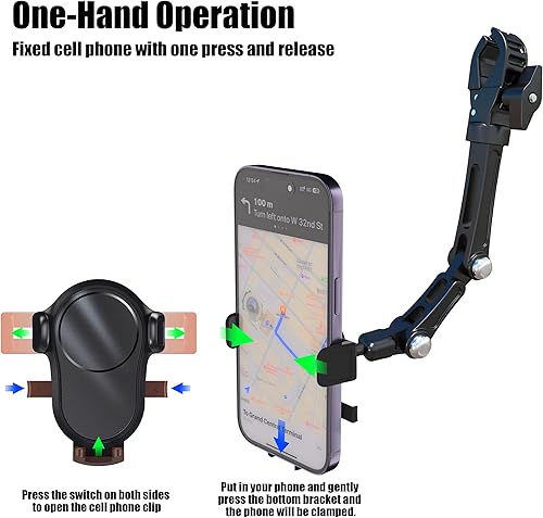 Miniatura 6 de Soporte de teléfono para espejo retrovisor para coche, camión, brazo de aluminio multidireccional duradero, giratorio de 360, accesorios esenciales
