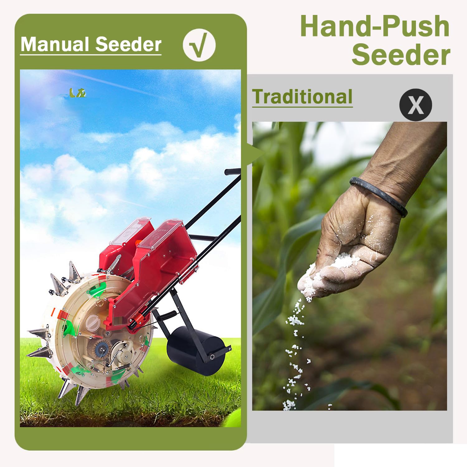Épandeur de graines manuel pour engrais, semoir manuel portable avec profondeur réglable pour planter du maïs, du coton, du soja et des arachides – 12 trous