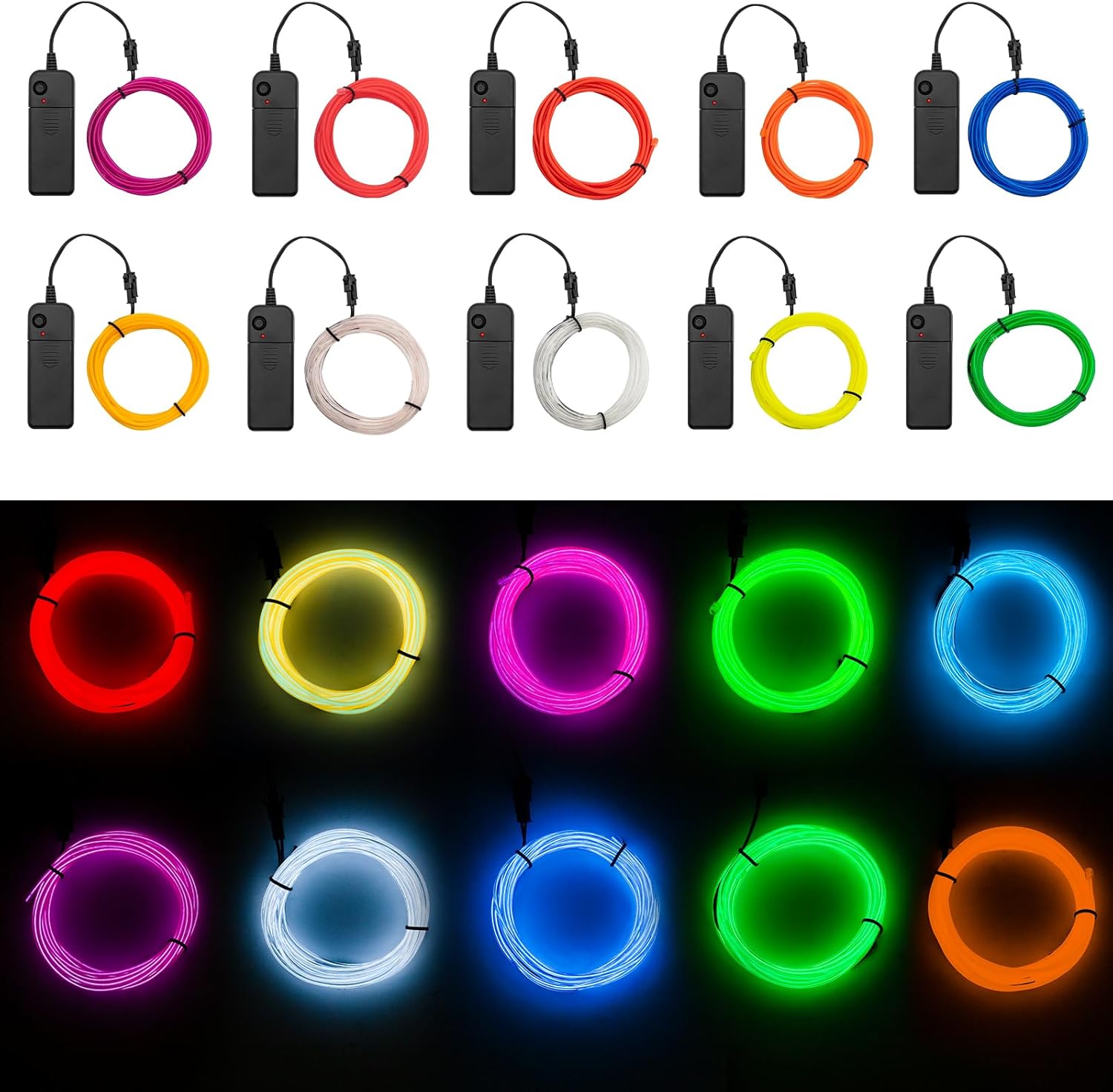 Ourbest 9ft EL Wire Lights Battery Powered, 10Pack Wearable Led Wire Lights DIY neon Sign kit Stay/Slow/Fast Flash Decoration