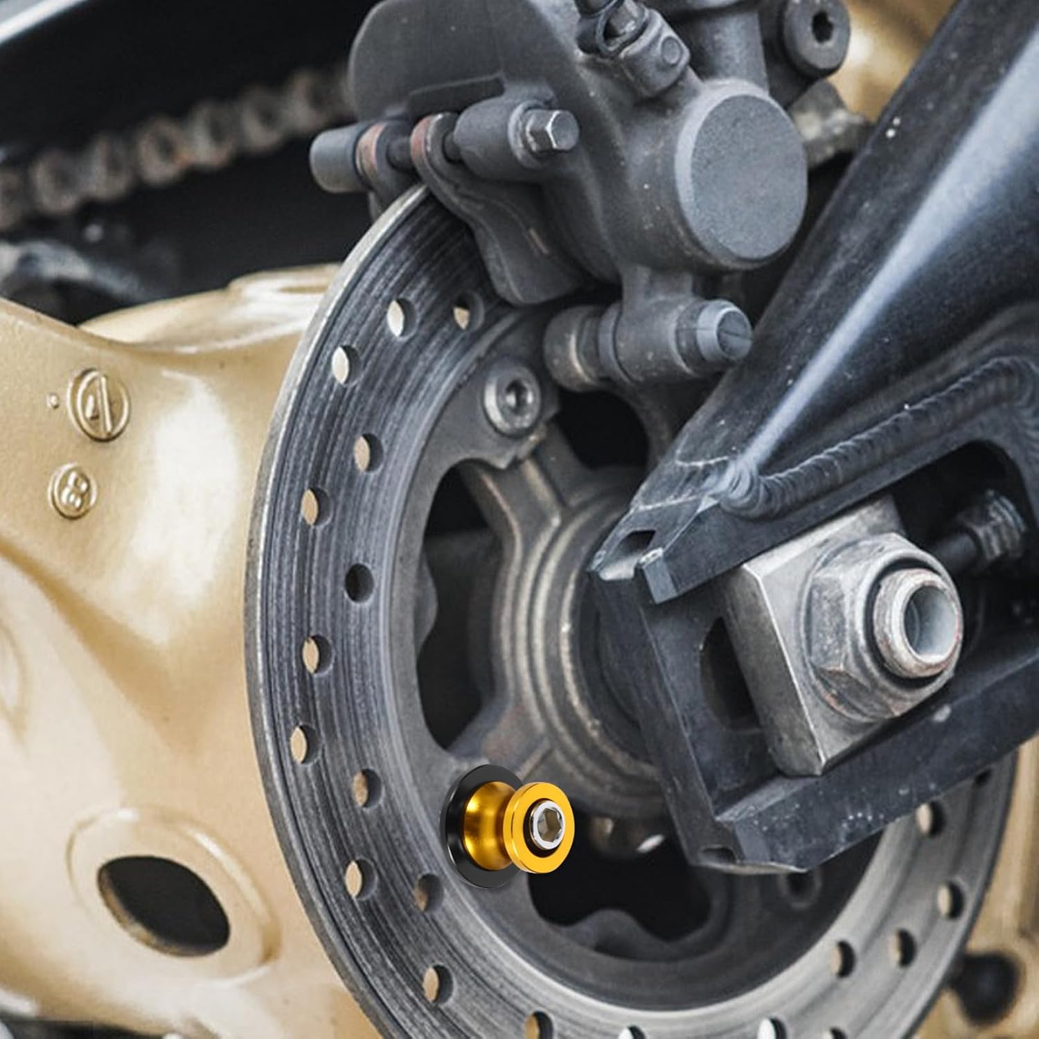 Motorcycle Swing Arm Spool Sliders Cnc Machined Stand Screws Compatible with Various Models Enhances Performance and Style Gold Finish Pair