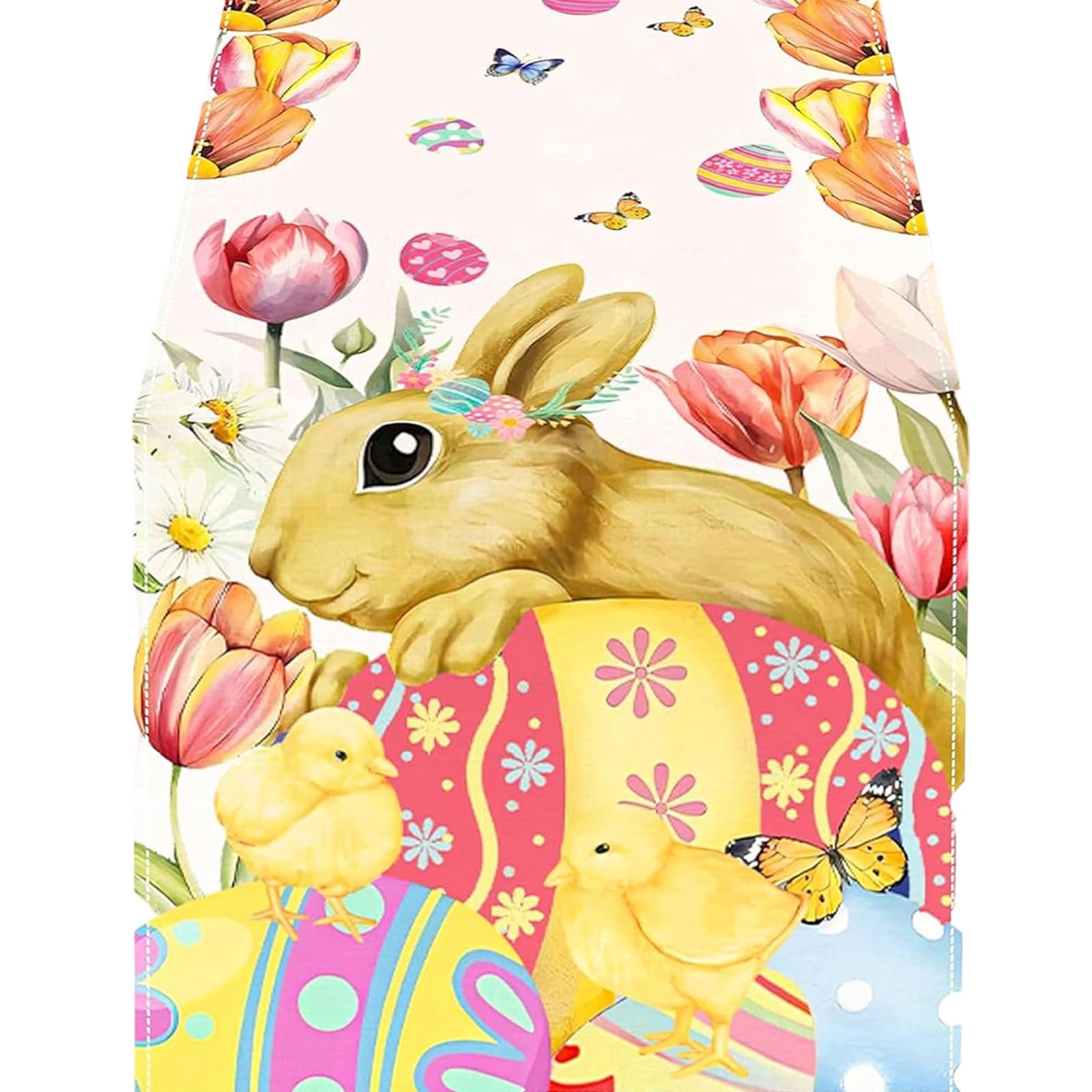 Jazuaiao Table Scarf Easter Rabbits Eggs Pattern Rectangular Washable Table Runner for Spring Decorations and Home Styling Farmhouse Linen Easter Eggs Bunnies Tablecloth Washable Rectangular Runner