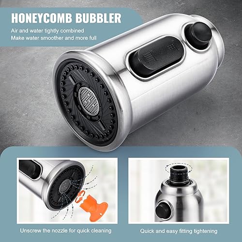 Miniatura 6 de Reemplazo de cabezal de grifo extraíble, cabezal rociador de grifo de cocina de 3 funciones con 9 adaptadores, boquilla de pulverización de cabezal