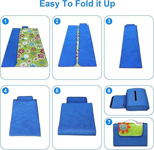 Miniatura 6 de Bertte Manta de picnic al aire libre, manta de playa extragrande, plegable, ligera, impermeable, sin arena, tapete de juego para niños (79 x 59