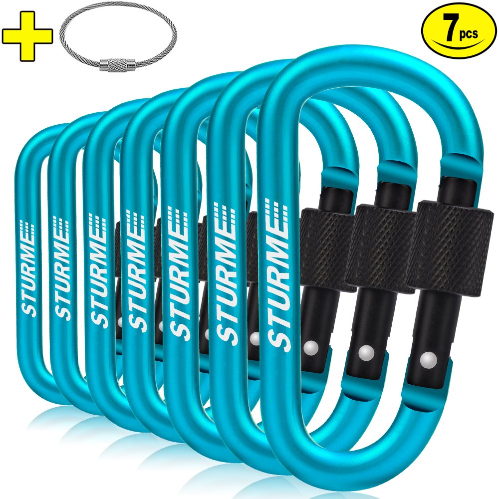 STURME Carabiner Clip 3" Aluminum D-Ring Locking Durable Strong and Light Large Carabiners Clip Set for Outdoor Camping Screw Gate Lock Hooks Spring Link Improved Design Pack
