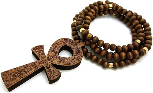 Miniatura 3 de Colgante Ankh de la llave de la vida de Egipto 0.315 in 36" collar de cuentas de madera en tono negro y marrón