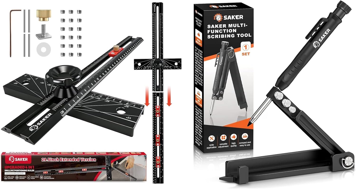 Saker Multi-function Scribing Tool 4-in-1 Scriber Marking Line Ruler