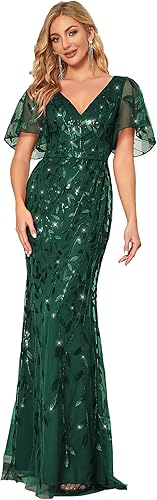 Ever-Pretty Mujeres volantes mangas lentejuelas bordado noche madre de la novia vestido 00692