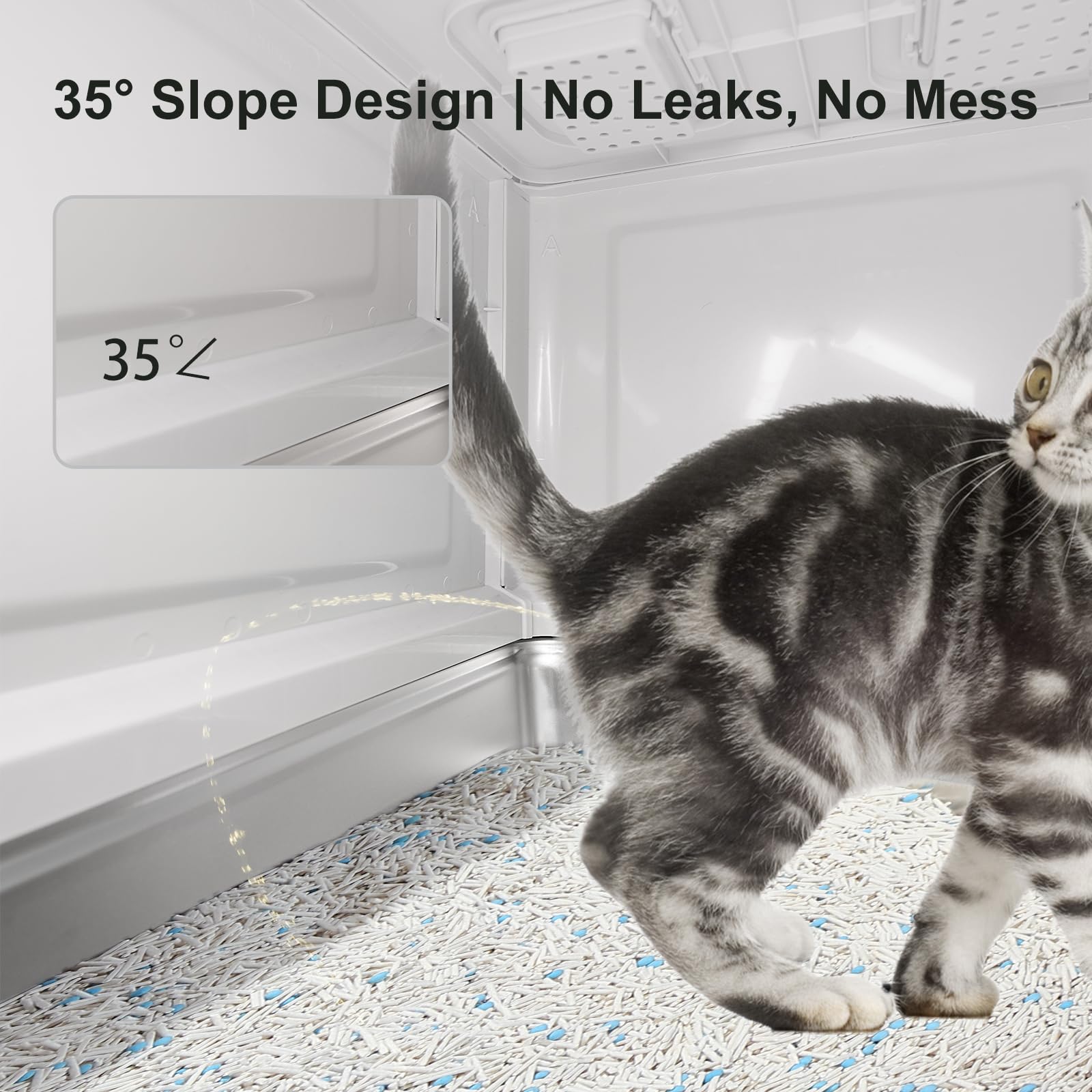 Marchul Enclosed Stainless Steel Cat Litter Box with Lid & Drawer Design, XL Extra Large for Indoor Cats, Metal Covered Cat Litter Box, Baffles for Anti-Leakag, with Litter Scoop & Litter Mat