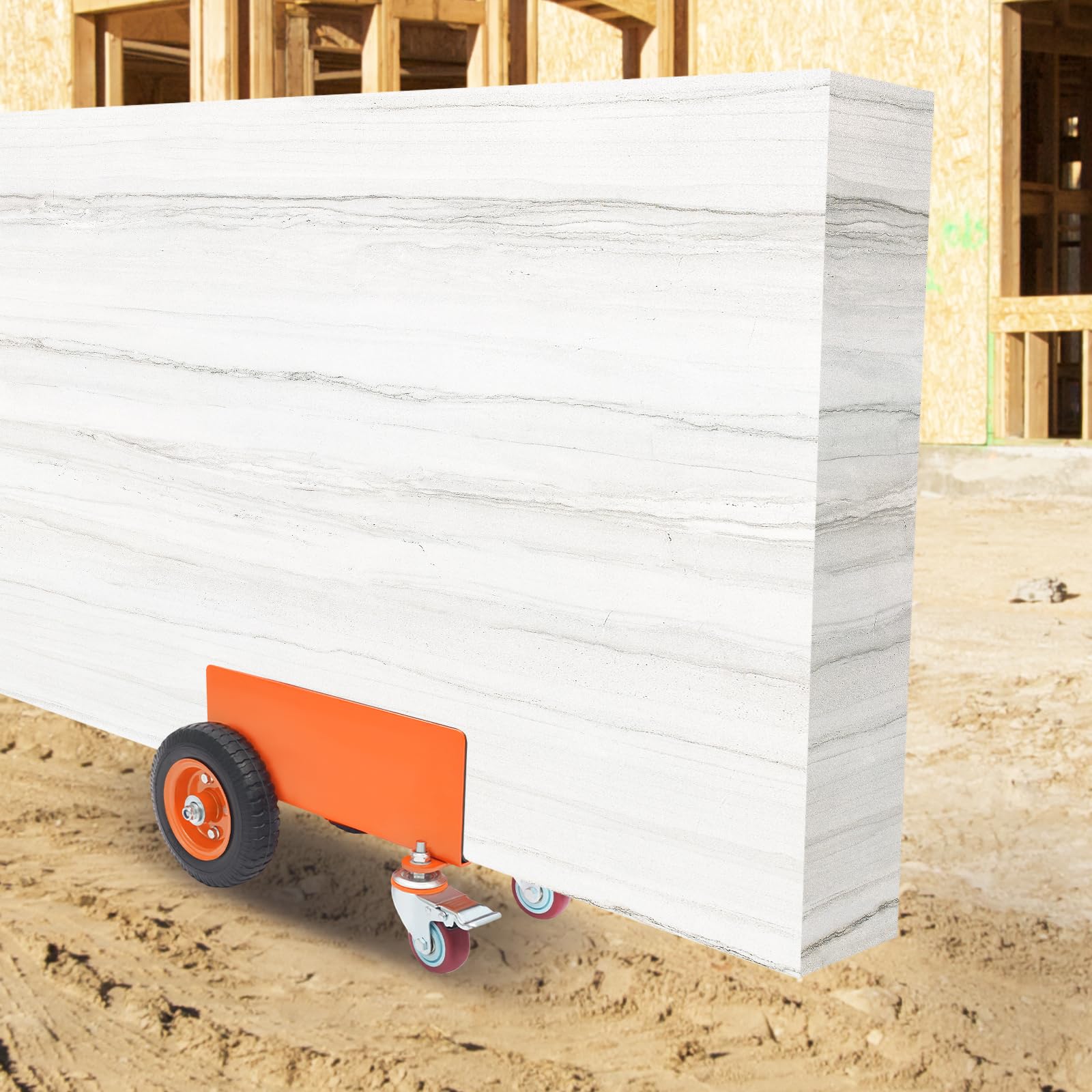 Plattenwagen 300 kg aus legiertem Stahl, Plattentransportwagen mit 4 Rädern und Bremse, Plattenroller für Gipskartonplatten, Holz und Glas auf Baustellen